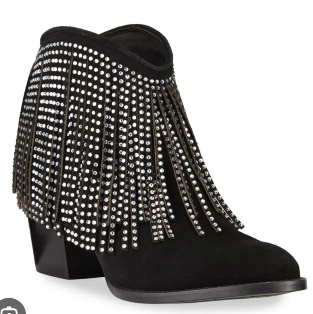 Zadig & Voltaire Molly Strass Crystal Fringe Ankle Boots Black Suede $568, Sz 40
